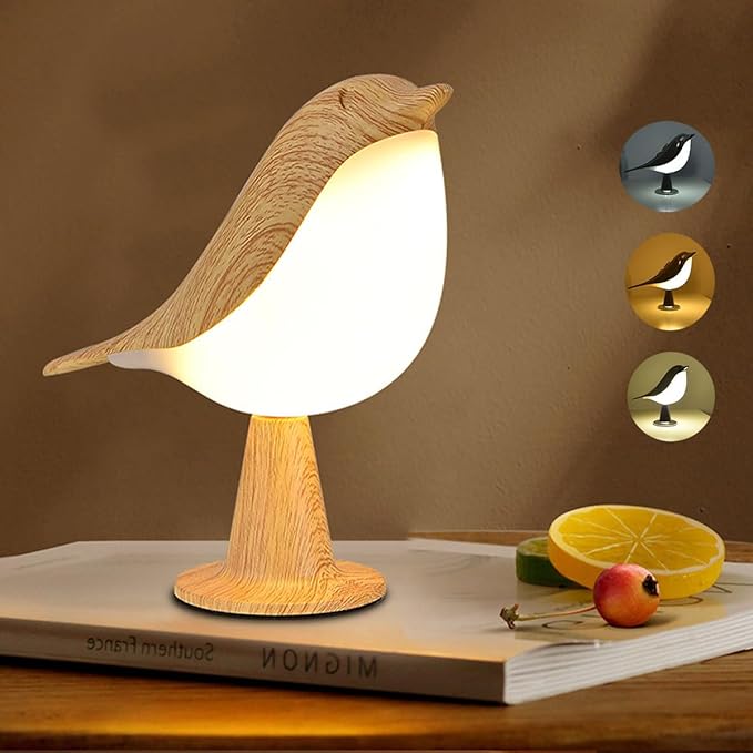 Small Cordless Bedside Lamp, Bird Lamp Touch Sensor, LED Table Lamp by Xhope4u