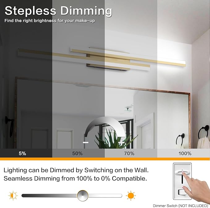 PRESDE 48 Inch LED Bathroom Light Fixtures Over Mirror Brushed Gold Vanity - Image 3