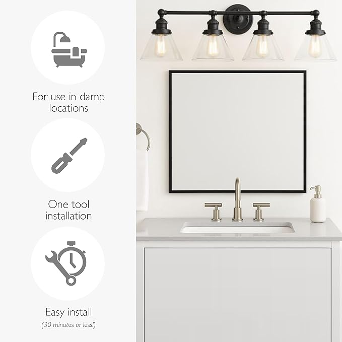 Design House Augustin Vanity Light, Seeded Glass Warm Glow, Up/Down Glow - Image 6