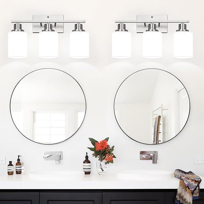 3-Light Bathroom Light Fixtures, Brushed Nickel Vanity Light - Image 5