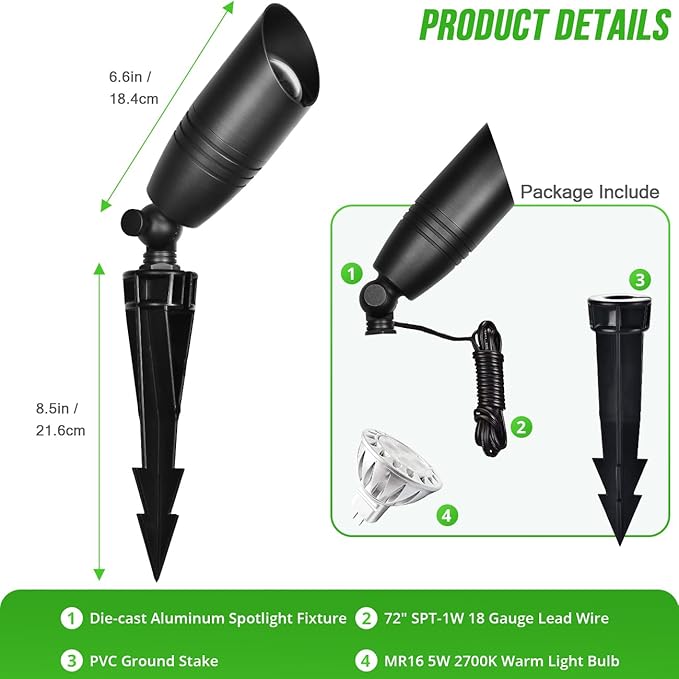 wowlite Landscape Spotlights Outdoor, 12V Low Voltage Landscape Lighting Fixture - Image 8
