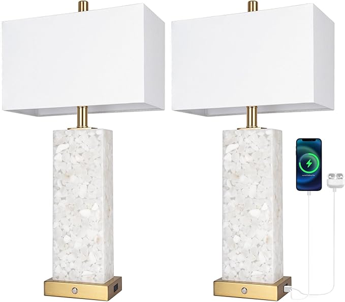 2-Pack 25.6" Alabaster Lamps, Marble Lamp Nightstand Lamps Set of 2, 3-Color - Image 9