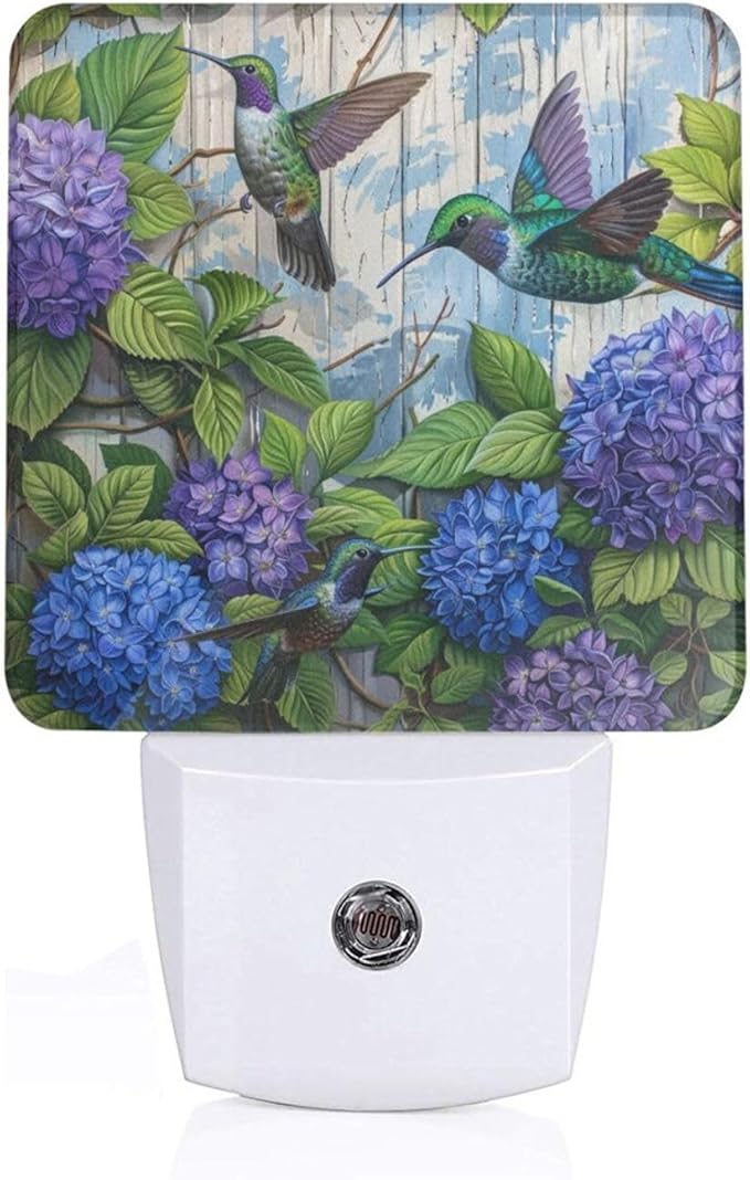 Led Night Light, Floral Hydrangea Hummingbird Decorative Plug in Nightlights by Unknown