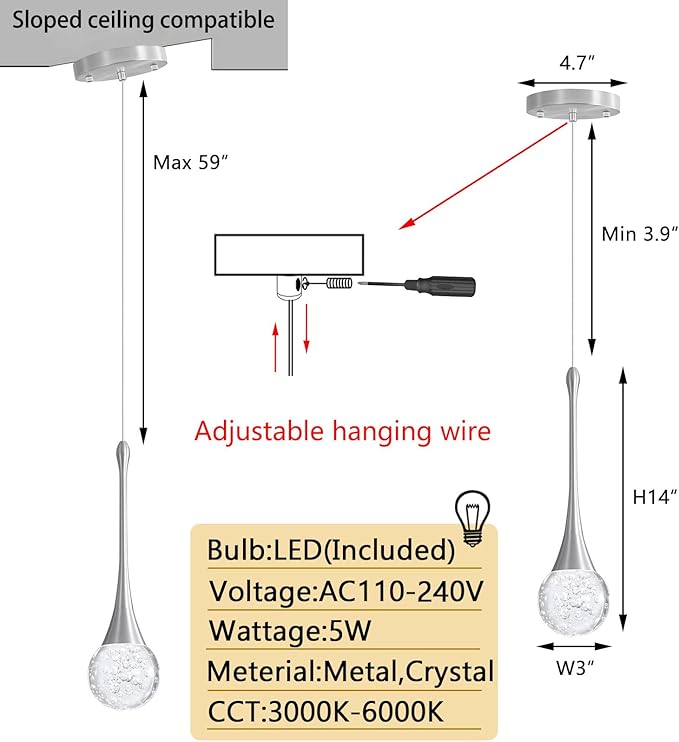 Modern Pendant Lights for Kitchen Island LED Dimmable Crystal Glam Ceiling - Image 2