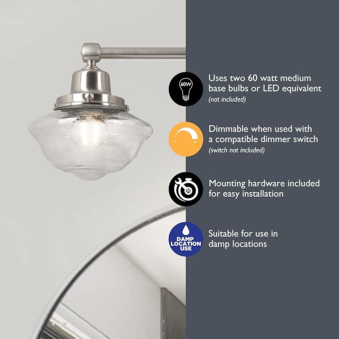 Design House Vintage-Inspired Schoolhouse 2-Light Dimmable Vanity Light - Image 4