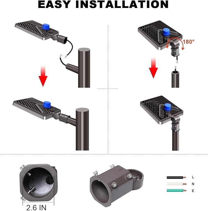 Juyace 480W LED Parking Lot Light Slip Fitter Mount Dusk to Dawn Outdoor - Image 7
