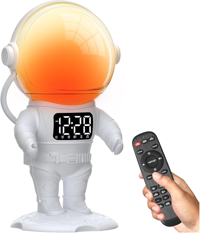 Astronaut Sunrise Alarm Clock for Kids, 22 Dimmable Nightlights, Dual Digital by AFEXOA