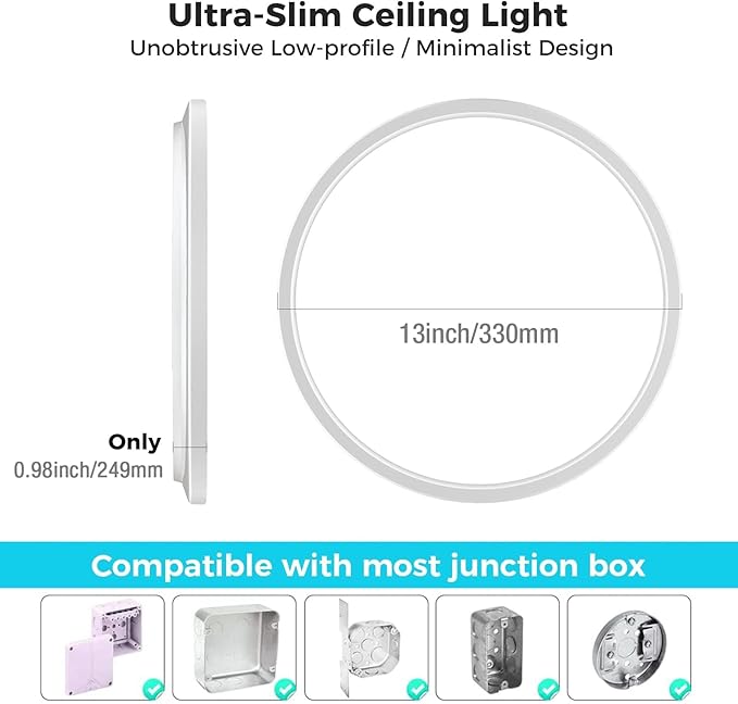 libtit 13 Inch LED Ceiling Light, 3 Color Selectable 3000K/4500K/6000K Thin - Image 6