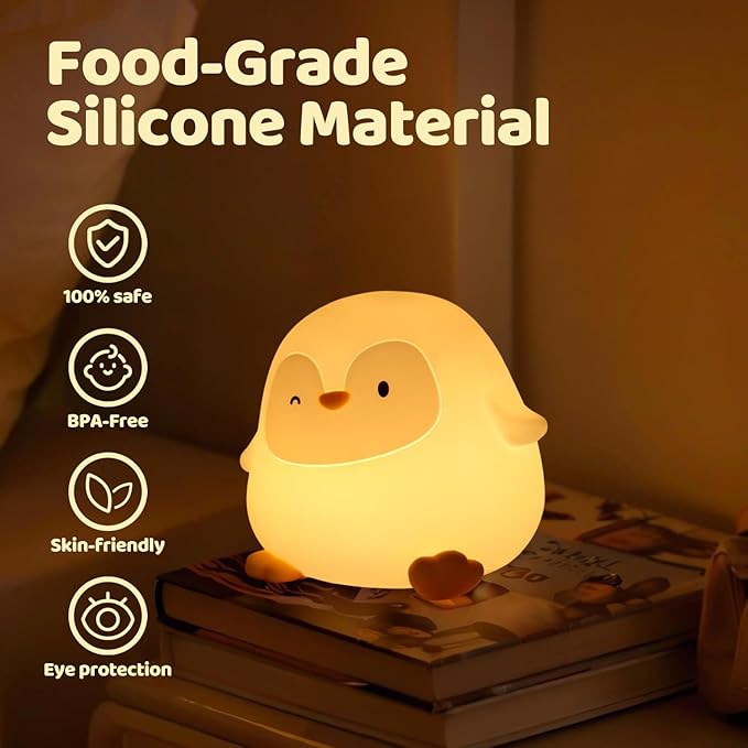 Penguin Night Light, 50-Hour Battery & Pat Control, Squishy Silicone Lamp - Image 2