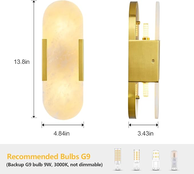 Brass Alabaster Wall Sconces Set of Two, Modern Natural Marble Wall Sconces - Image 3