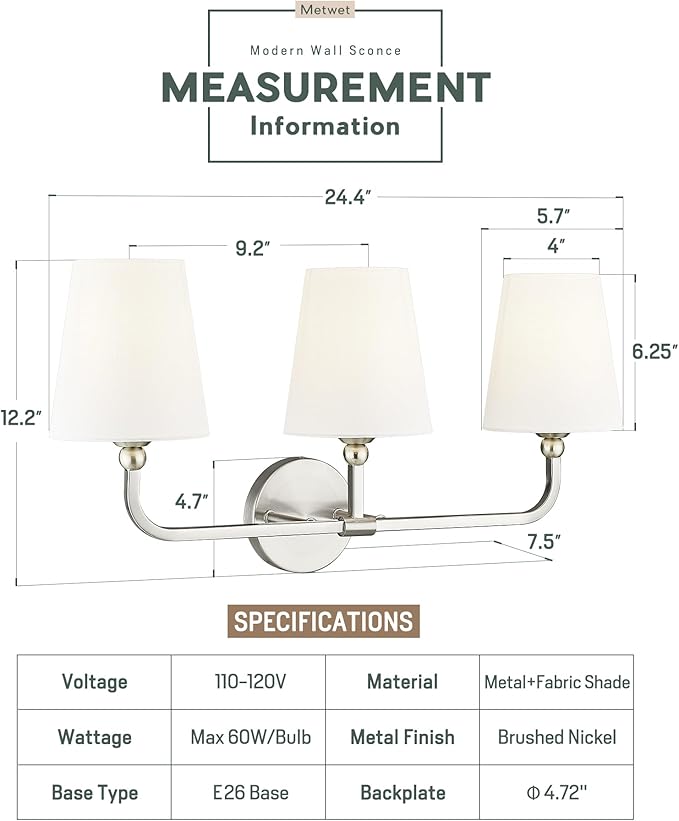 Bathroom Light Fixtures, Brushed Nickel Vanity Lights - Image 2