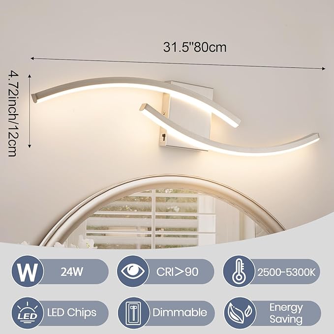 31.5 inch Modern Bathroom Vanity Light Brushed Nickel Lights Fixtures Dimmable - Image 4