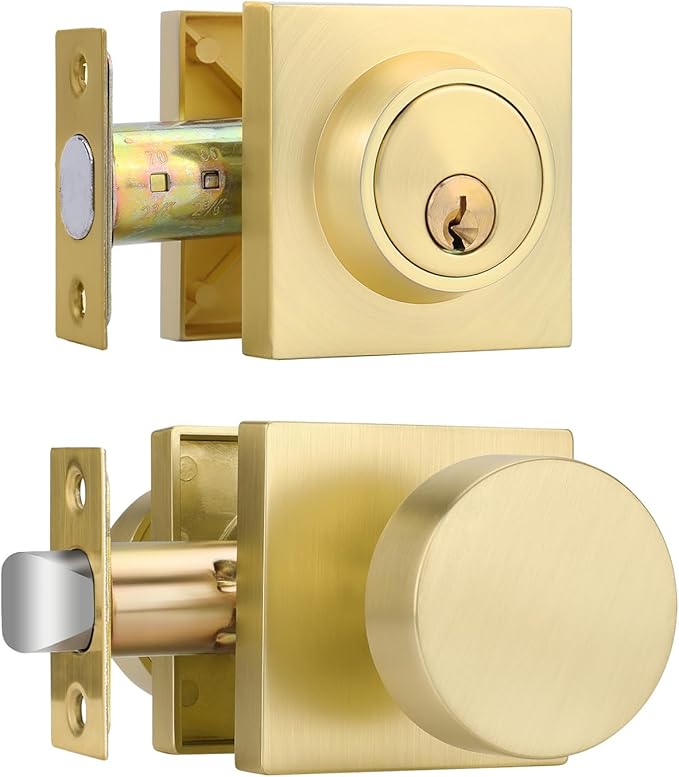 Haidms Gold Door Knob with Deadbolt, Heavy Duty Gold Exterior Door Knobs by Haidms
