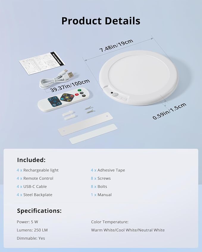Combuh 4-Pack Battery Powered Motion Sensor Light, 7.48" IP44 Waterproof Shower - Image 9