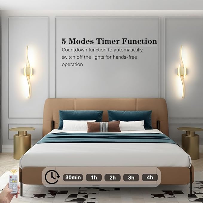 Modern Gold Wall Light Fixture Set of 2, RC Dimmable LED Wall Light Indoor - Image 4