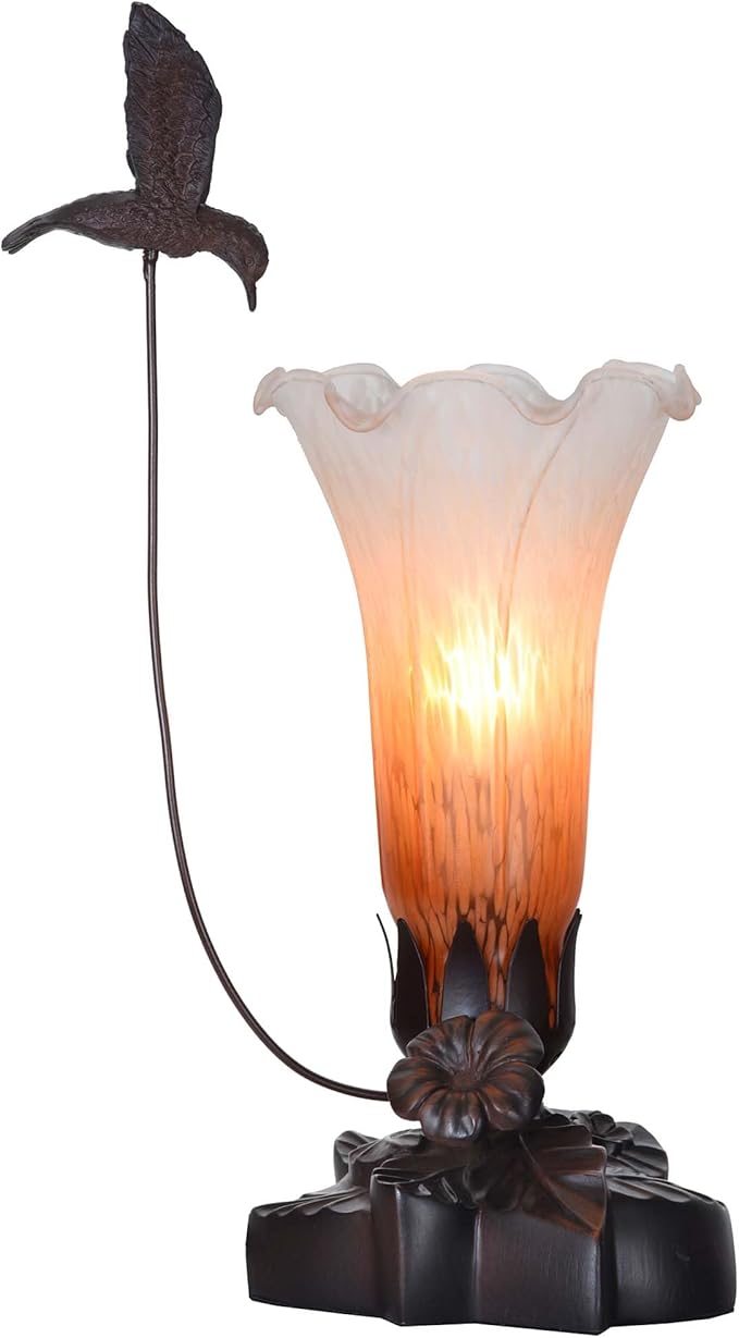 Bieye LL01 Hummingbird Flying Over Lily Flower Blown Glass Table Lamp by Bieye