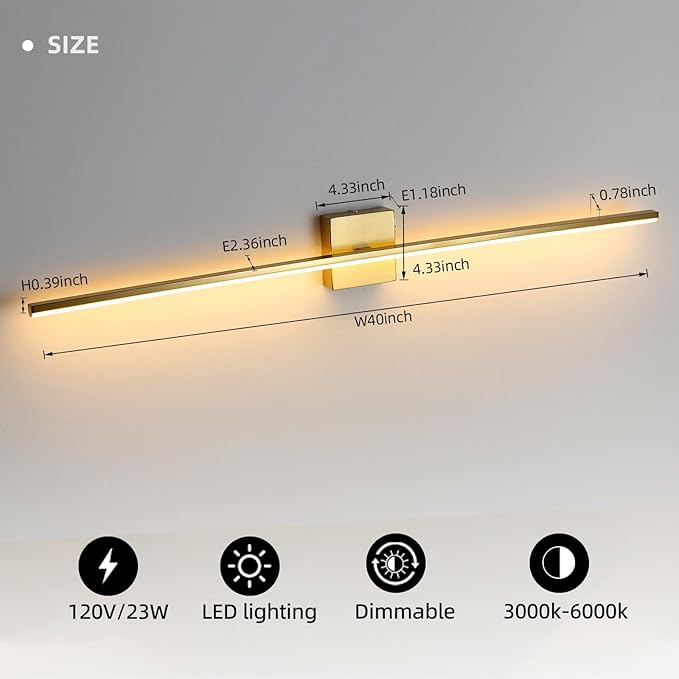 Brushed Gold Vanity Light 40 Inch Modern Bathroom Light Fixtures 23W Wall - Image 5