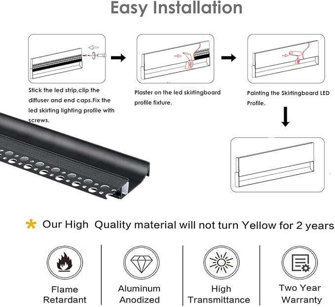 Besseto Black Baseboard LED Aluminum Channel, 3 x 2m Toe Kick LED Strip Light - Image 3