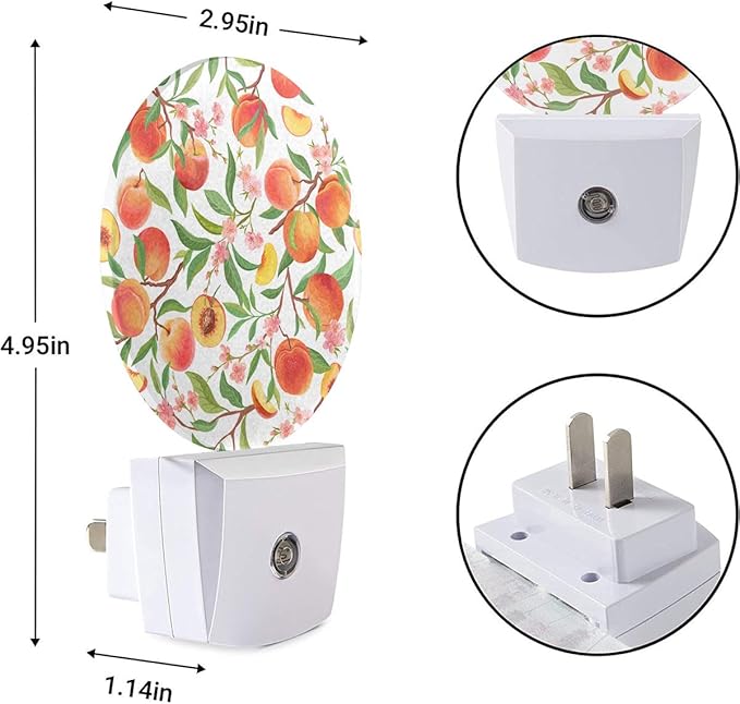 EKOBLA Peach LED Night Light Vibrant Cute Fruits Bright Colorful Design Dusk to - Image 3