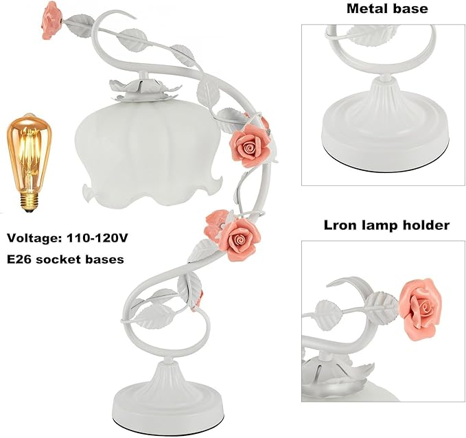 Flower Glass Table Lamp with 7.48inches Wide Bent Glass Lampshade, Floral - Image 6