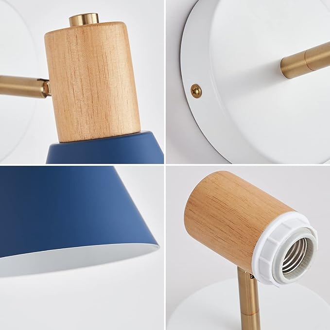 Plug in Wall Sconces Lighting Fixture Pack of 2, Wooden Adjustable Bedside Wall - Image 7
