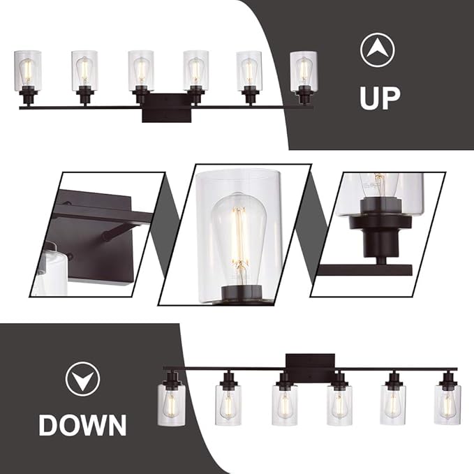 MELUCEE 6-Light Bathroom Vanity Light Fixture Vintage Industrial Oil Rubbed - Image 7