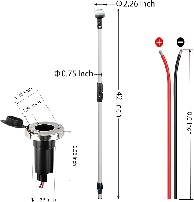 Folding Stern Light Boat Anchor Light LED Marine Navigation Lights Pole USCG 2 - Image 5