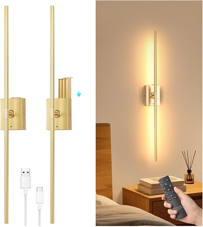 Battery Operated Wall Sconce Set of 2, 10000mAh Rechargeable Wall Sconces by Shenmoyl