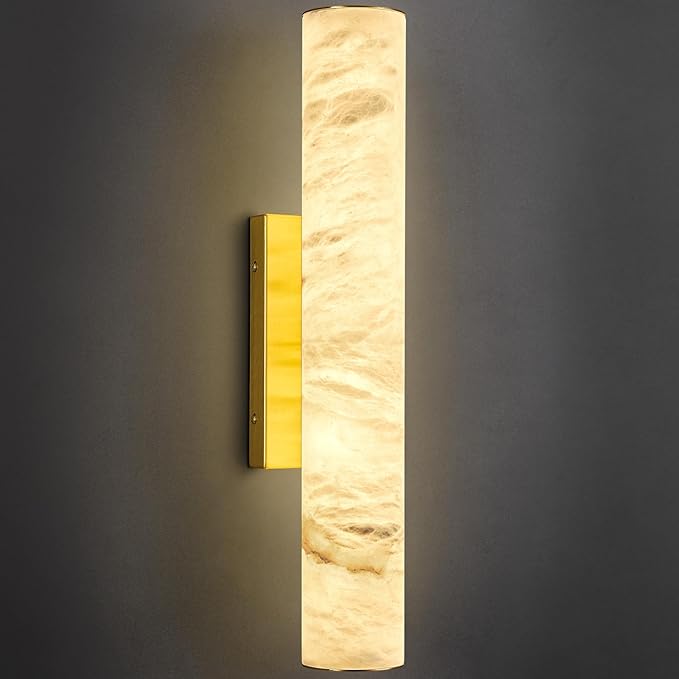 LMQNINE Natural Alabaster Wall Sconces Spanish Marble Wall Light Cylinder by LMQNINE