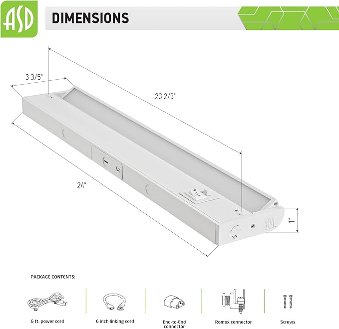 ASD LED 12W Swivel Under Cabinet Lighting 24 Inch Dimmable Hardwired or Plug-in - Image 3