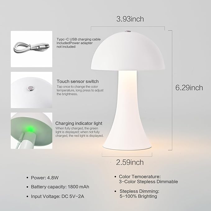 Cordless Table Lamp, Portable LED Desk Lamps, 1800mAh Battery Operated - Image 4