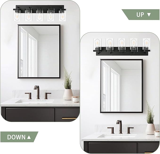 5-Light Bathroom Lighting Fixtures over Mirror, Matte Black Vanity Lights - Image 7