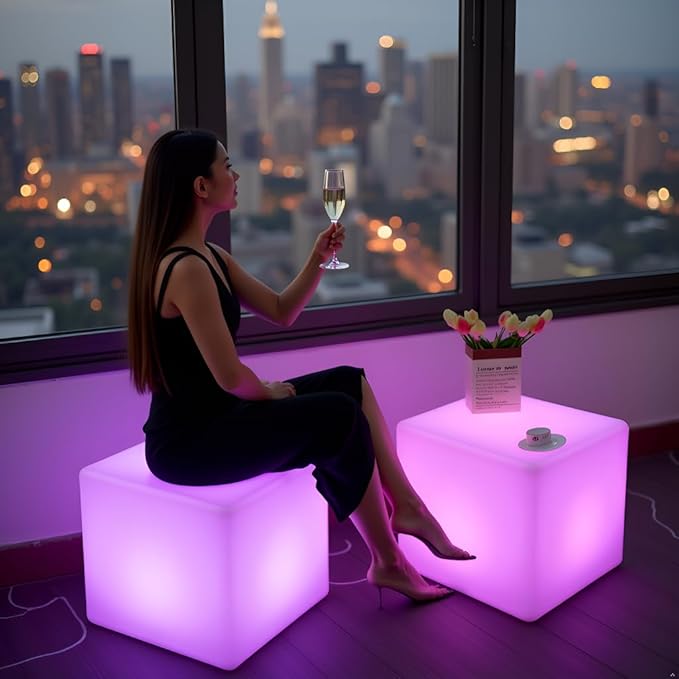 20-in LED Cube Chair, Cordless Rechargeable LED Cube Light Table, 16 Colors - Image 3
