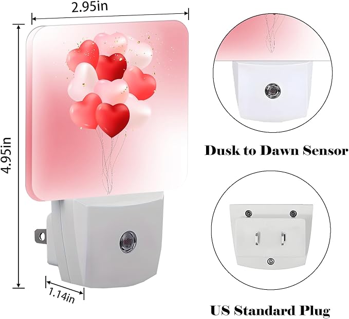 Pink Candy Heart Balloons Night Light, Plug-in Night Lights - Image 2
