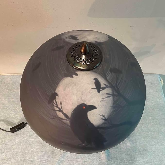 Bieye L10945 Ravens Sitting on Bare Tree Branch Against Full Moon Hand-Painted - Image 8