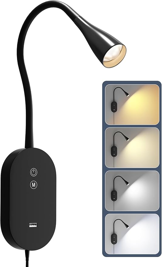 Wall Reading Light for Bed – 4 Color Modes, 5‑Level Dimmable Reading Lamp by TOPMB