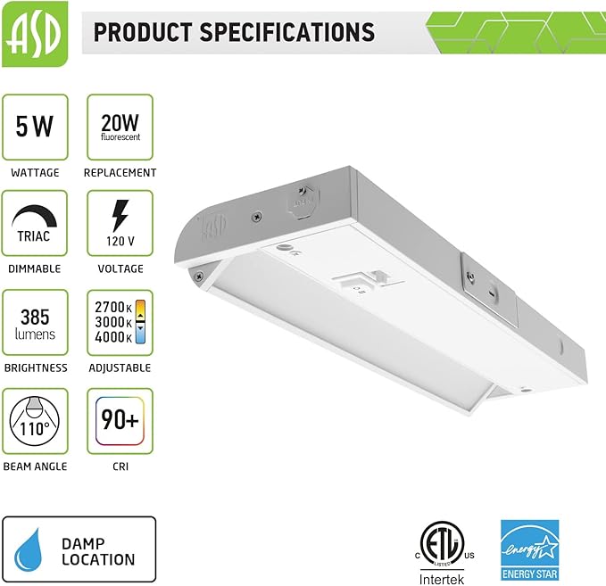 ASD Swivel LED Under Cabinet Lighting, 12 Inch 5W, Hardwired or Plug-in - Image 2