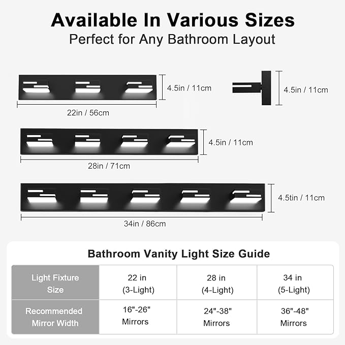 LED Modern Bathroom Vanity Light Fixtures, 3-Light 22-inch Dimmable Matte Black - Image 5