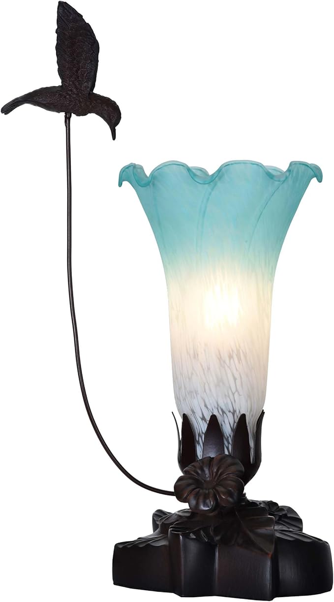 Bieye LL08 Hummingbird Flying Over Lily Flower Blown Glass Table Lamp by Bieye