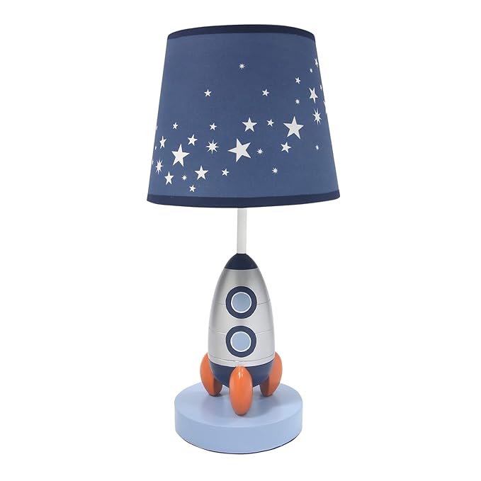 Lambs & Ivy Milky Way Blue/Silver Rocket Ship Nursery Lamp by LambsIvy