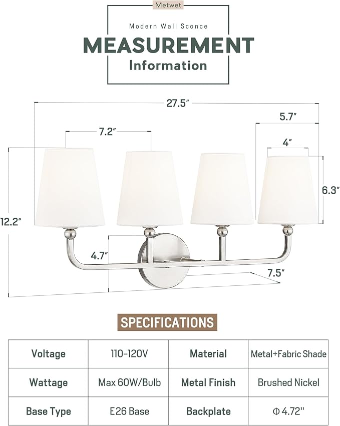 Bathroom Light Fixtures, 4 Light Vanity Lights - Image 2
