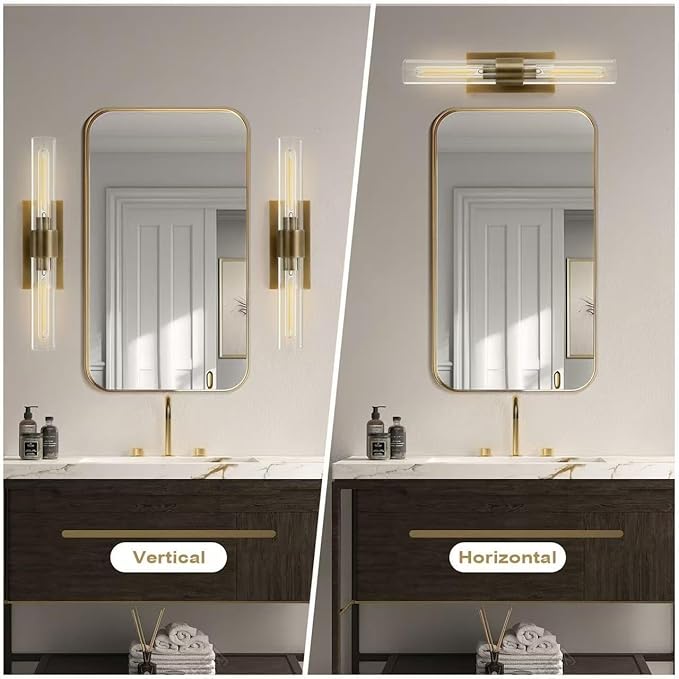YUYI Brass Wall Sconces Set of Two, 22.8'' Gold Bathroom Sconces Wall Decor - Image 3