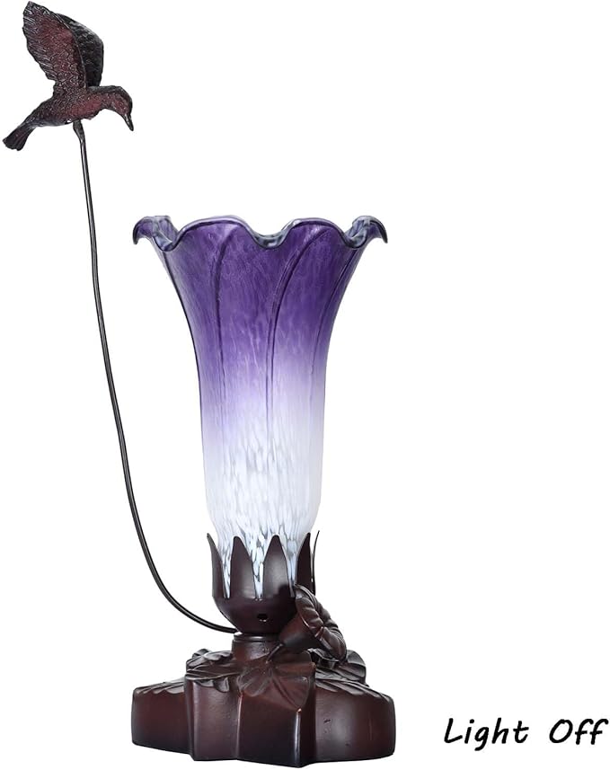 Bieye LL102 Hummingbird Flying Over Lily Flower Blown Glass Table Lamp - Image 5