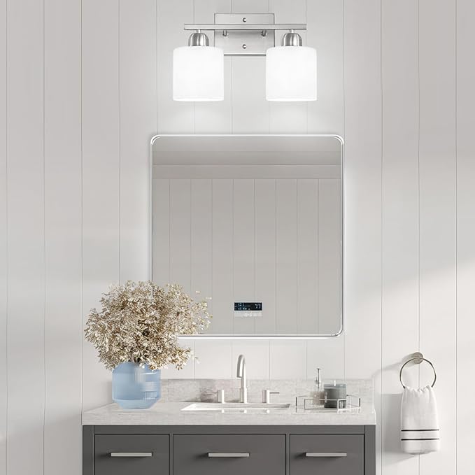 Brushed Nickel Bathroom Light, 2 Light Bathroom Vanity Light Brushed Nickel - Image 6