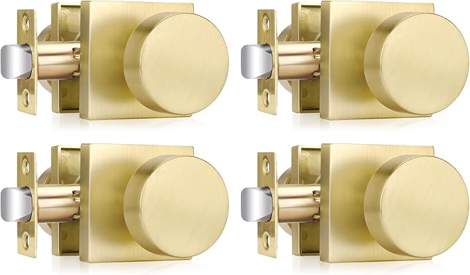 Haidms Gold Door Knobs Passage, Heavy Duty Square Brushed Gold Hall and Closet by Haidms