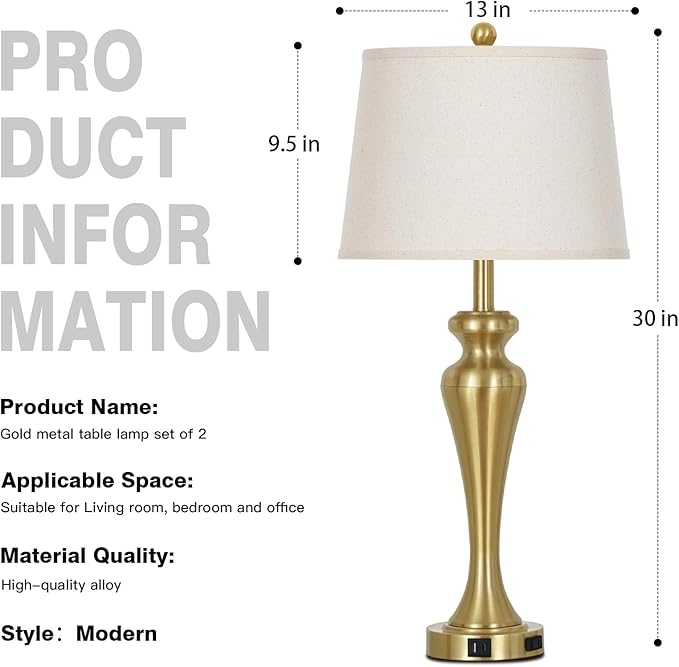 30" Gold Tall Table Lamps for Living Room, Touch Control Bedroom Lamp - Image 7