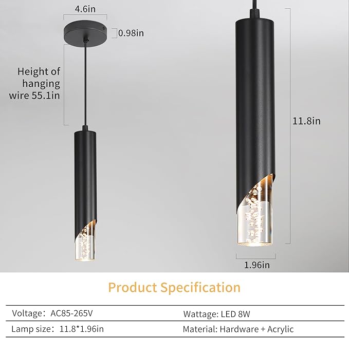2 Pack Minimalist Kitchen Island Pendant Lights, Bubble Acrylic, Adjustable - Image 3