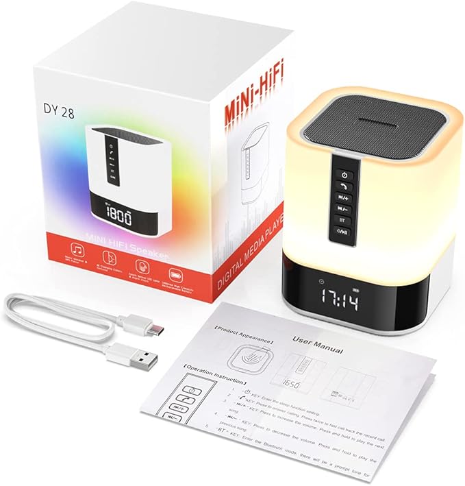 Night Light Bluetooth Speaker, 5 in 1 Touch Control Bedside Lamp Dimmable - Image 10