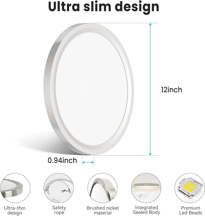 libtit 12 inch Flush Mount LED Ceiling Light Fixture, 3000K 4000K 6500K - Image 5
