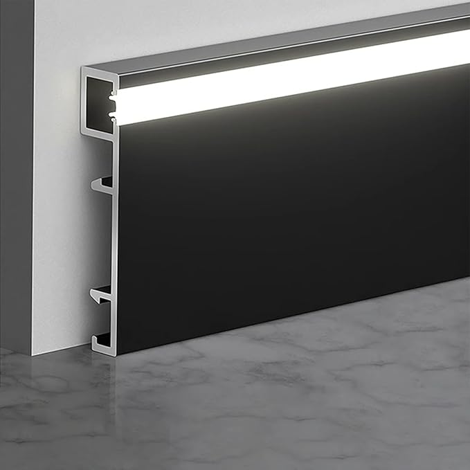 6 Pack LED Aluminum Metal Baseboard Trim 80 x 2500mm 3.15” x 8.2’ Total 49.2 ft by Kwweeoo